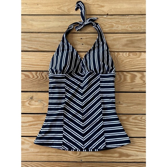 NWT DownEast Seaside Stripe Tankini Top Small Black Ivory Padded MSRP $39.99 - Picture 1 of 7